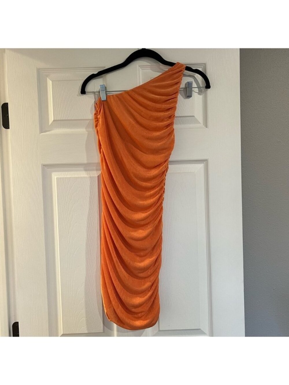 Lioness Orange Shimmer One Shoulder Ruched Mini Dress Size Small